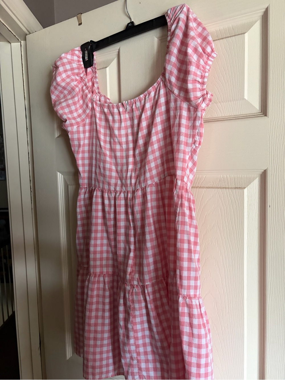 Pink Gingham Puff-Sleeve mini Dress
